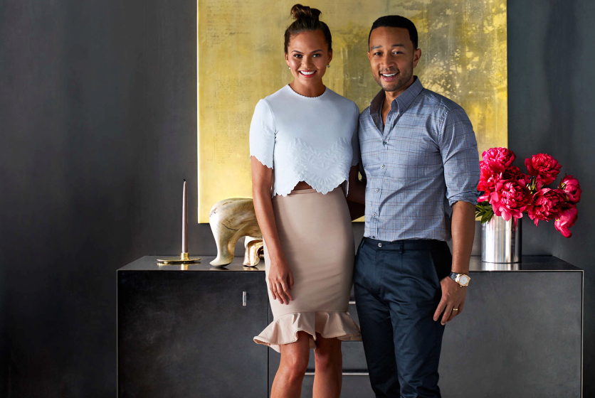 Cover Image of John Legend and his wife Chrissy Teigen in February issue of Architectural Digest . Photo Credit: William Waldron